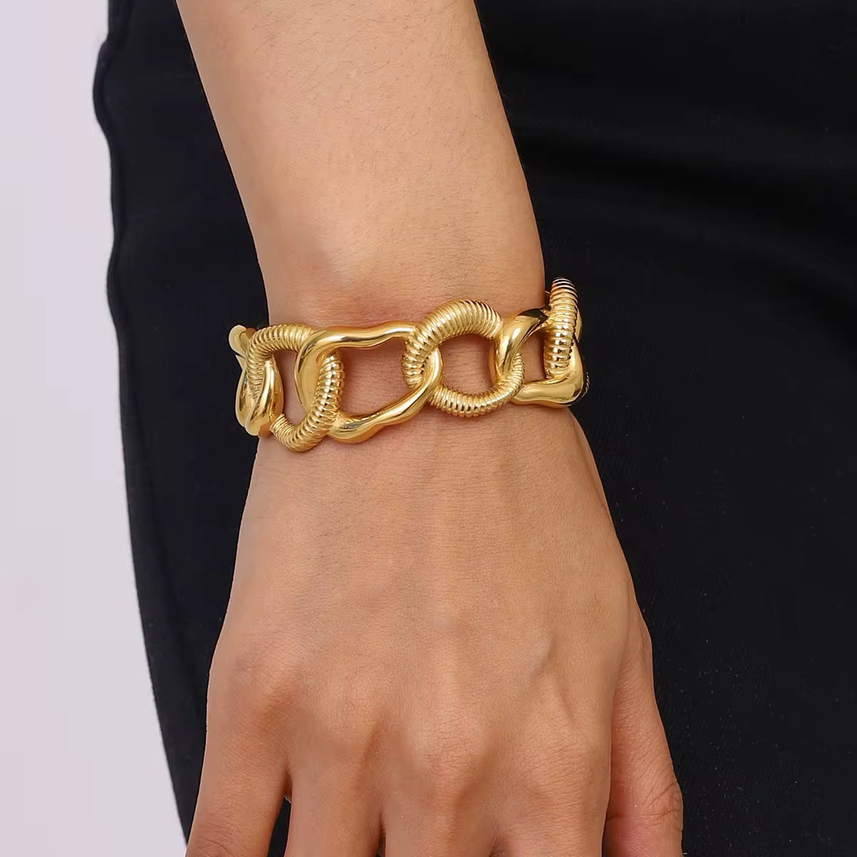 Natalie Hollow Chain Cuff Bracelet - Alais Branche
