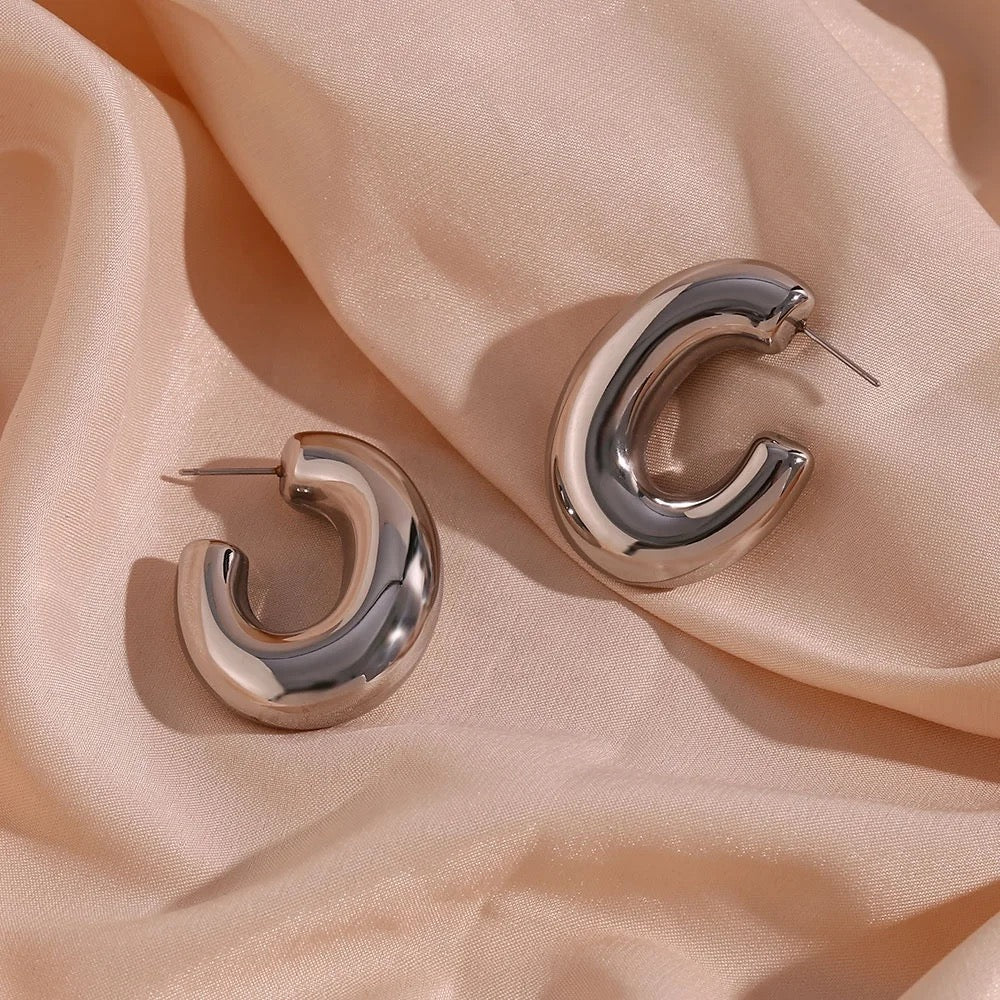 Julia "Silver" Chunky J Shape Hoop - Alais Branche