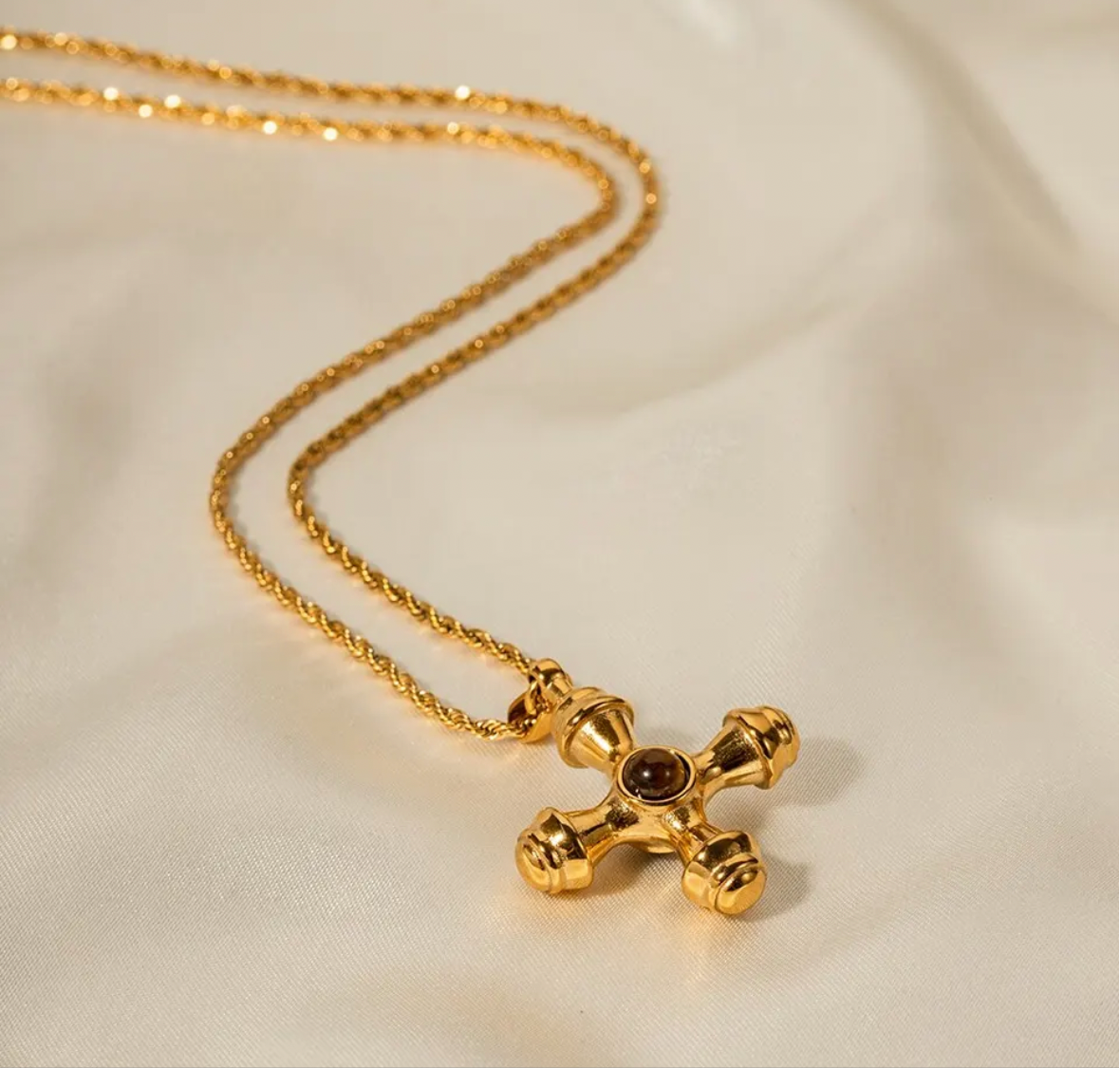 Nesh Tigers Eye Stone Vintage Cross Necklace - Alais Branche