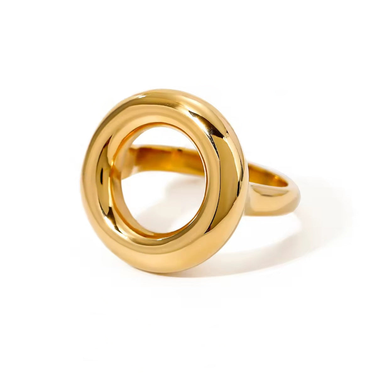 J&D Jewelry Hoop Hollow Ring 18K Gold Plated Stainless Steel Simple Daily Ring Chunky Ring for Woman - Alais Branche