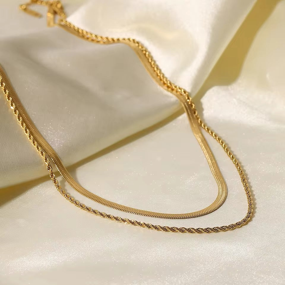Bella Herring Bone and Rope Chain Stack Necklace - Alais Branche
