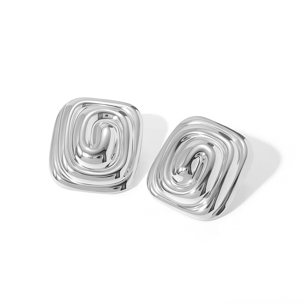 Ivana "Silver" Spiral Square Earrings - Alais Branche