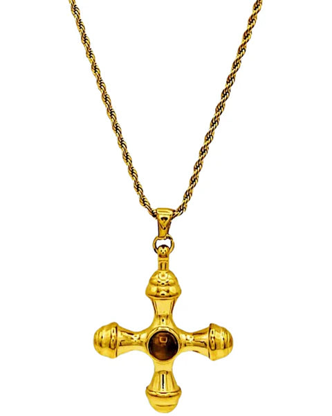 Nesh Tigers Eye Stone Vintage Cross Necklace - Alais Branche