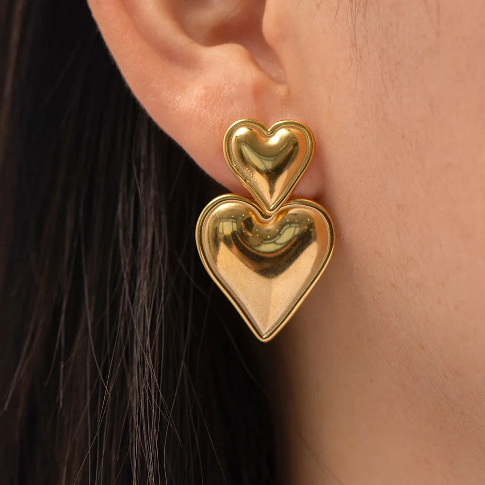 Selene Double Heart Drop Earrings - Alais Branche