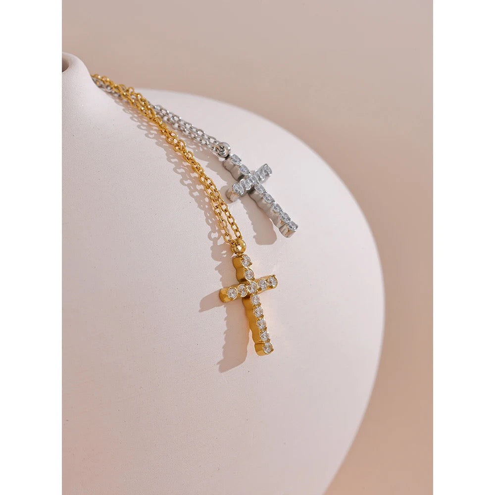 Grace Pave’ Cross Necklace - Alais Branche