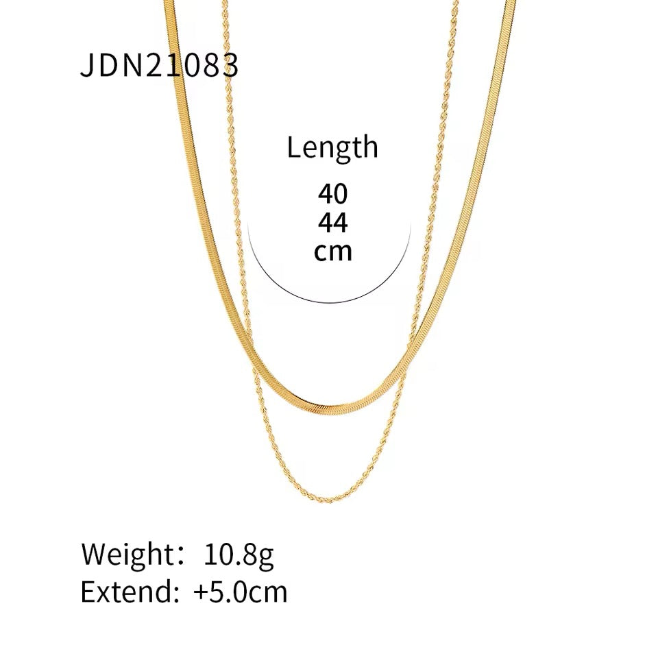 Bella Herring Bone and Rope Chain Stack Necklace - Alais Branche