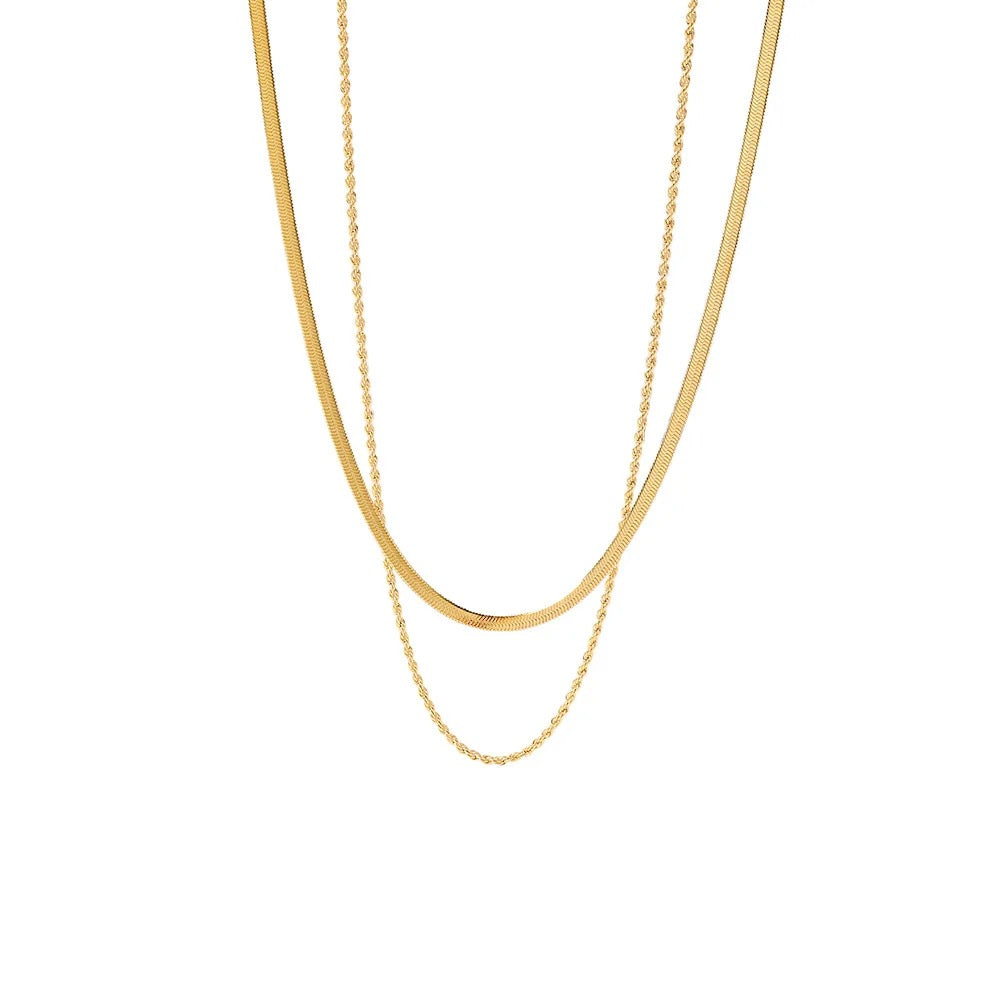 Bella Herring Bone and Rope Chain Stack Necklace - Alais Branche
