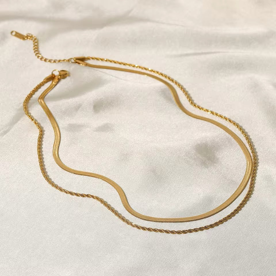 Bella Herring Bone and Rope Chain Stack Necklace - Alais Branche