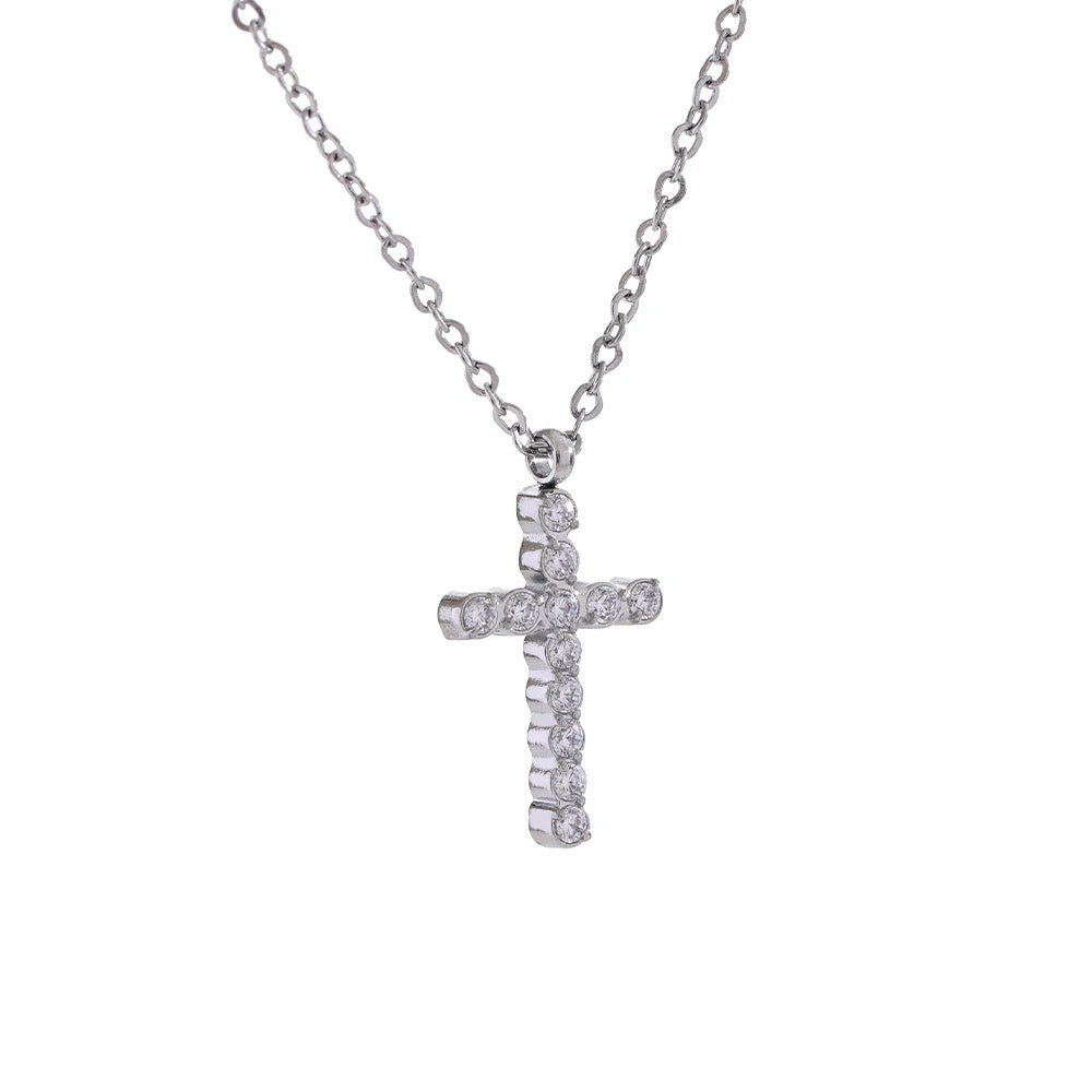 Grace Pave’ Cross "Silver" Necklace - Alais Branche