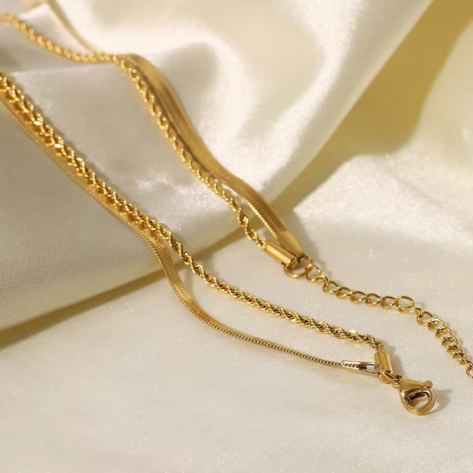 Bella Herring Bone and Rope Chain Stack Necklace - Alais Branche