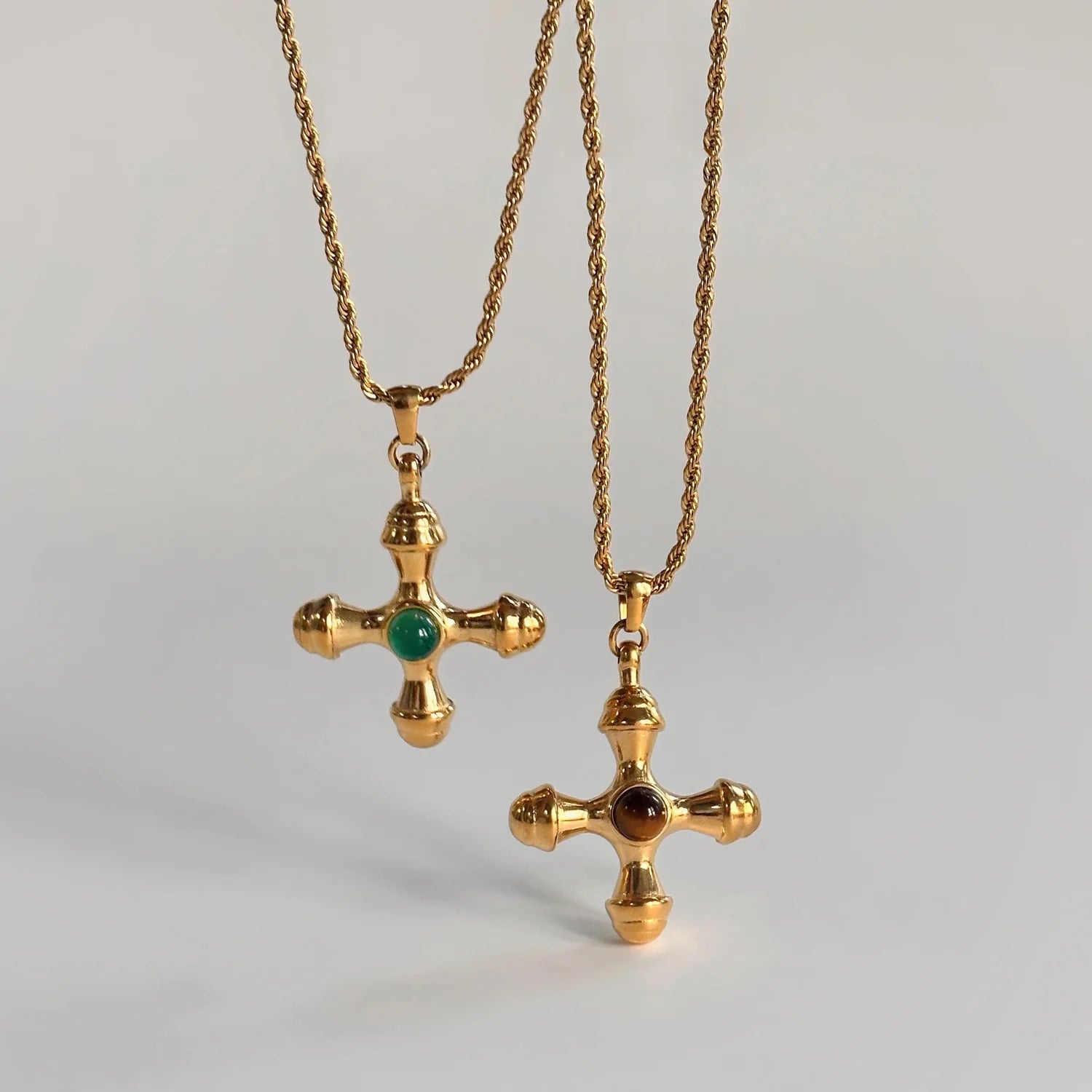 Nesh Green Agate Stone Vintage Cross Necklace - Alais Branche