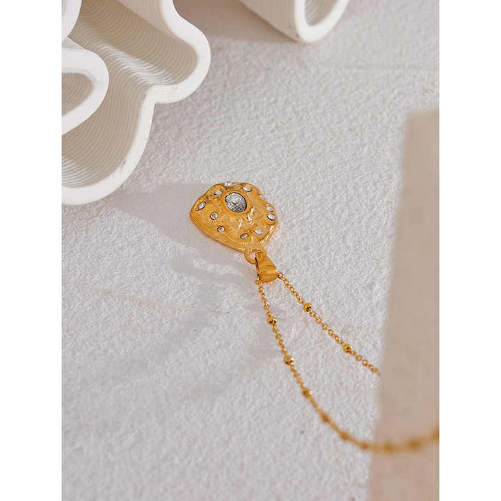 JINYOU 004 Irregular Creative Fashion Gold Color Pendant Necklace Stainless Steel Jewelry Vintage Geometric Cubic Zirconia Bijou - Alais Branche