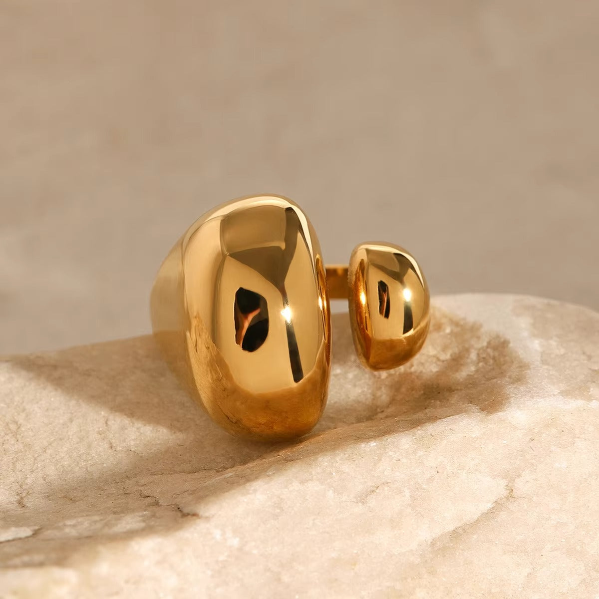 J&D Jewelry Asymmetrically Sized Double Split Ring 18K PVD Gold Silver Plated Stainless Steel Clean Fit Ring - Alais Branche