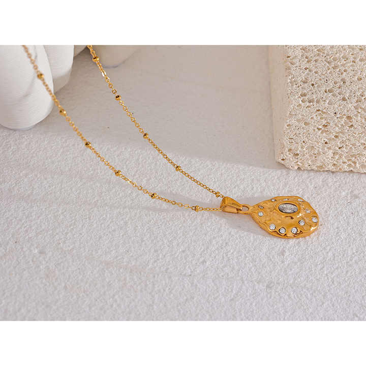 JINYOU 004 Irregular Creative Fashion Gold Color Pendant Necklace Stainless Steel Jewelry Vintage Geometric Cubic Zirconia Bijou - Alais Branche