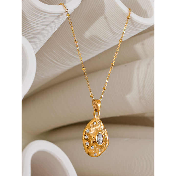 JINYOU 004 Irregular Creative Fashion Gold Color Pendant Necklace Stainless Steel Jewelry Vintage Geometric Cubic Zirconia Bijou - Alais Branche