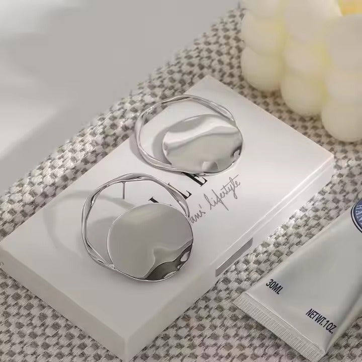 J&D Stainless Steel Oversized Polished Bold Statement Fashion Jewelry Hollow Round Hoop Earrings - Alais Branche