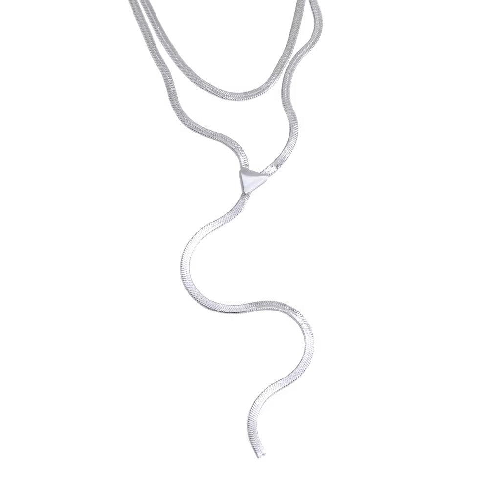 JINYOU 5317 New Arrival Double Layers Metal Snake Chain Necklace Waterproof 316L Stainless Steel Necklace for Women Jewelry silver - Alais Branche