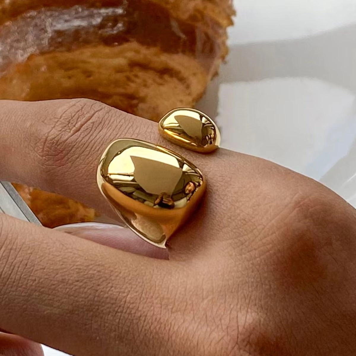 J&D Jewelry Asymmetrically Sized Double Split Ring 18K PVD Gold Silver Plated Stainless Steel Clean Fit Ring - Alais Branche