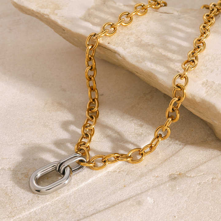 Amara Gold Link Silver Drop Necklace - Alais Branche