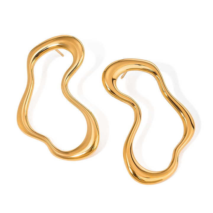 J&D Minimalist Handmade Jewelry Earring 18K Gold Plated Stainless Steel Irregular Shape Hollow Stud Earrings - Alais Branche