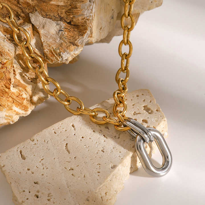 Amara Gold Link Silver Drop Necklace - Alais Branche