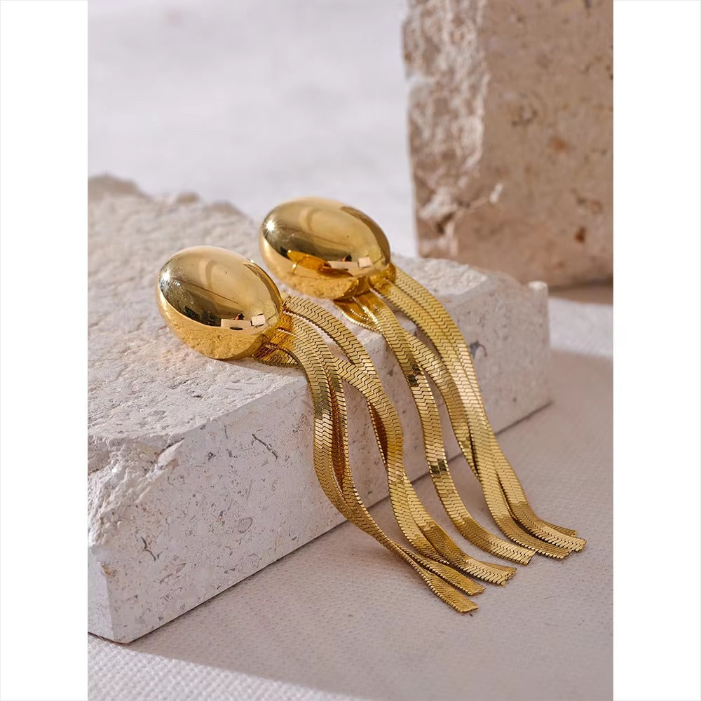 JINYOU 3129 Trendy Oval Tassel Snake Chain Long Hanging Drop Earrings Waterproof Temperament Fashion Ear Jewelry 2025 - Alais Branche