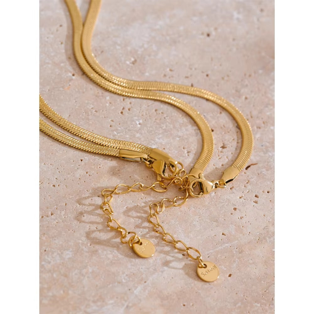 JINYOU 5317 New Arrival Double Layers Metal Snake Chain Necklace Waterproof 316L Stainless Steel Necklace for Women Jewelry - Alais Branche