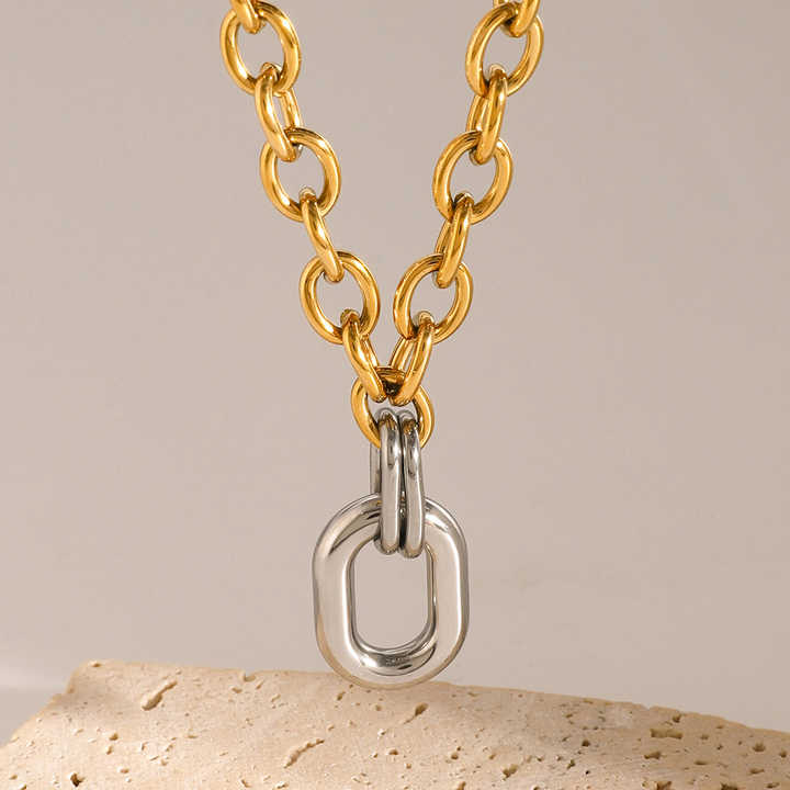 Amara Gold Link Silver Drop Necklace - Alais Branche