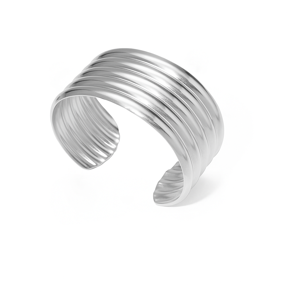 Heidi "Silver" Ribbed Cuff Bracelet - Alais Branche