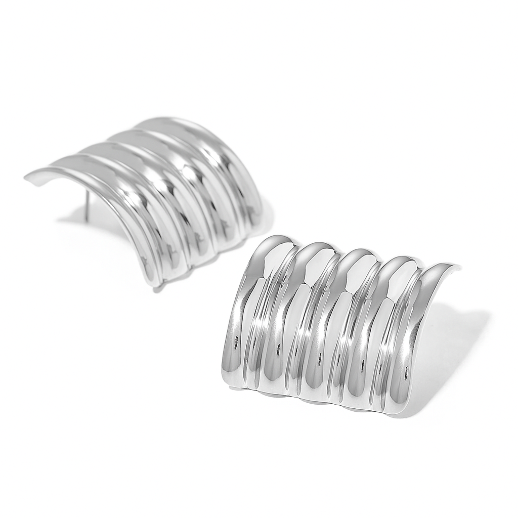 Heidi "Silver" Large Ribbed Earrings - Alais Branche