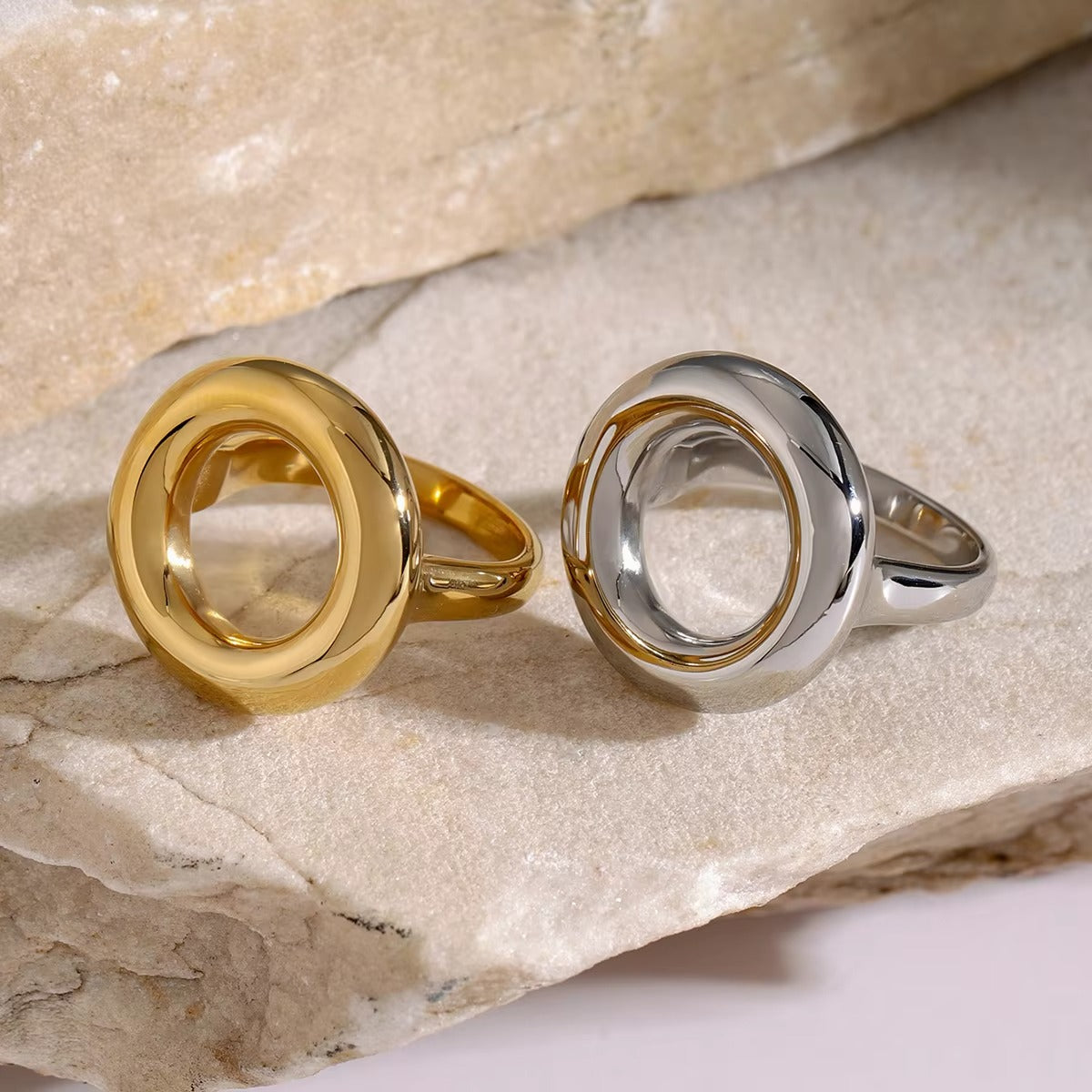 J&D Jewelry Hoop Hollow Ring 18K Gold Plated Stainless Steel Simple Daily Ring Chunky Ring for Woman - Alais Branche