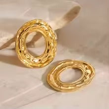 Youthway 18K Gold Hammered Stainless Steel O-Shaped Stud Earrings For Women Luxury Glossy Waterproof Allergic Charm Jewelry - Alais Branche