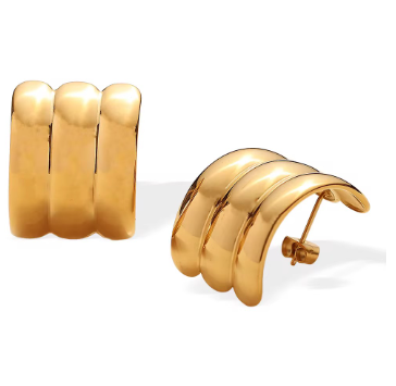 J&D Hot Sell 18K PVD Gold Stainless Steel Jewelry Chunky Big Wave Texture Square Stud Earring Clean Fit - Alais Branche