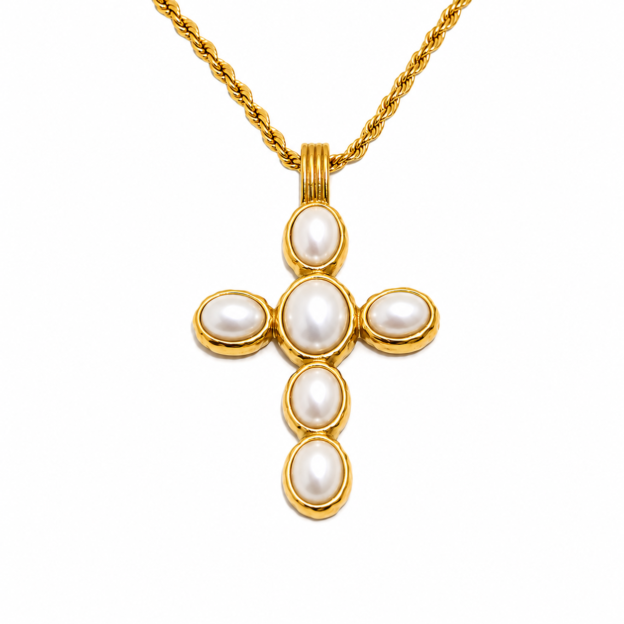 Talia Pearl Cross Necklace - Alais Branche