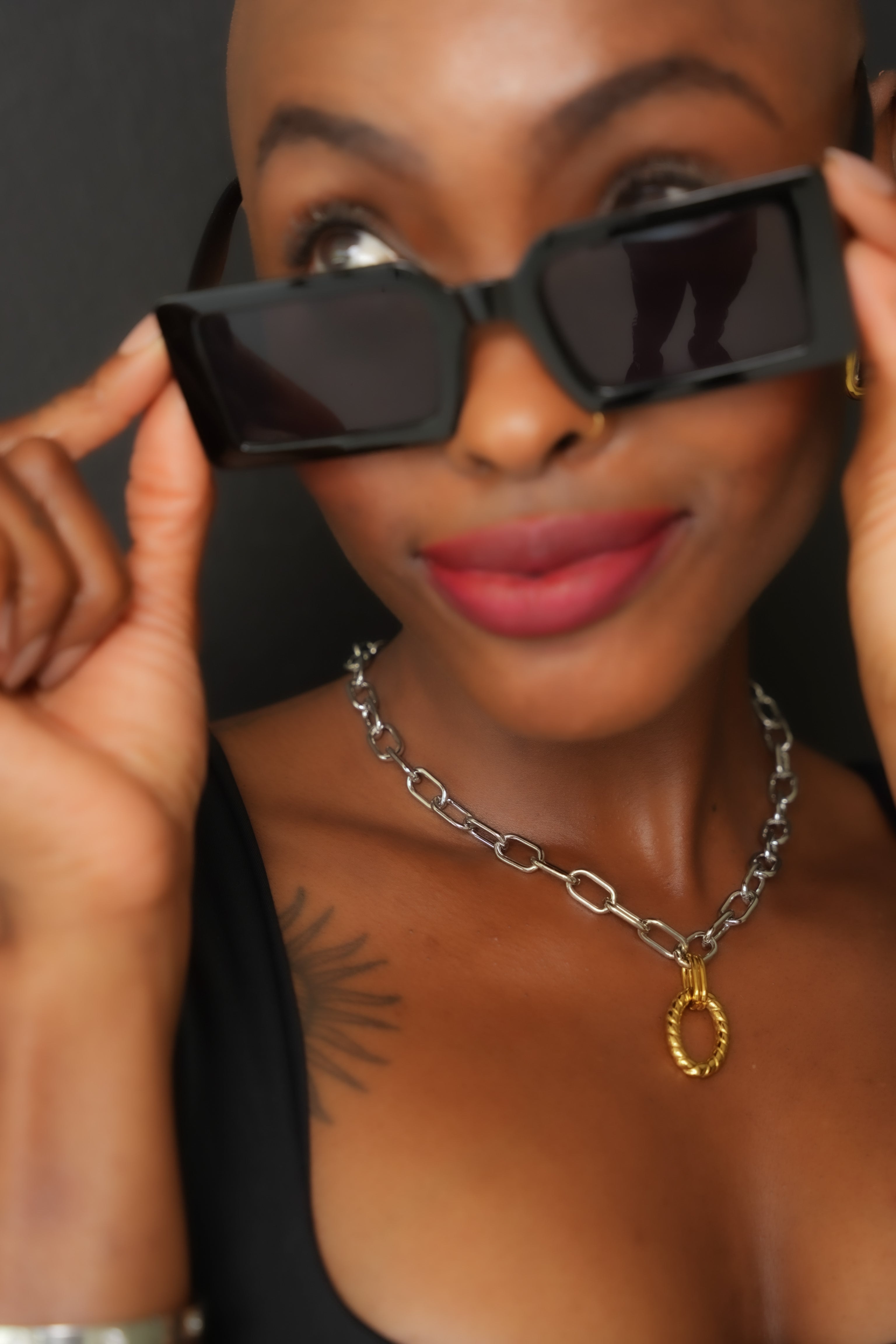Sienna Silver Link Gold Drop Necklace - Alais Branche