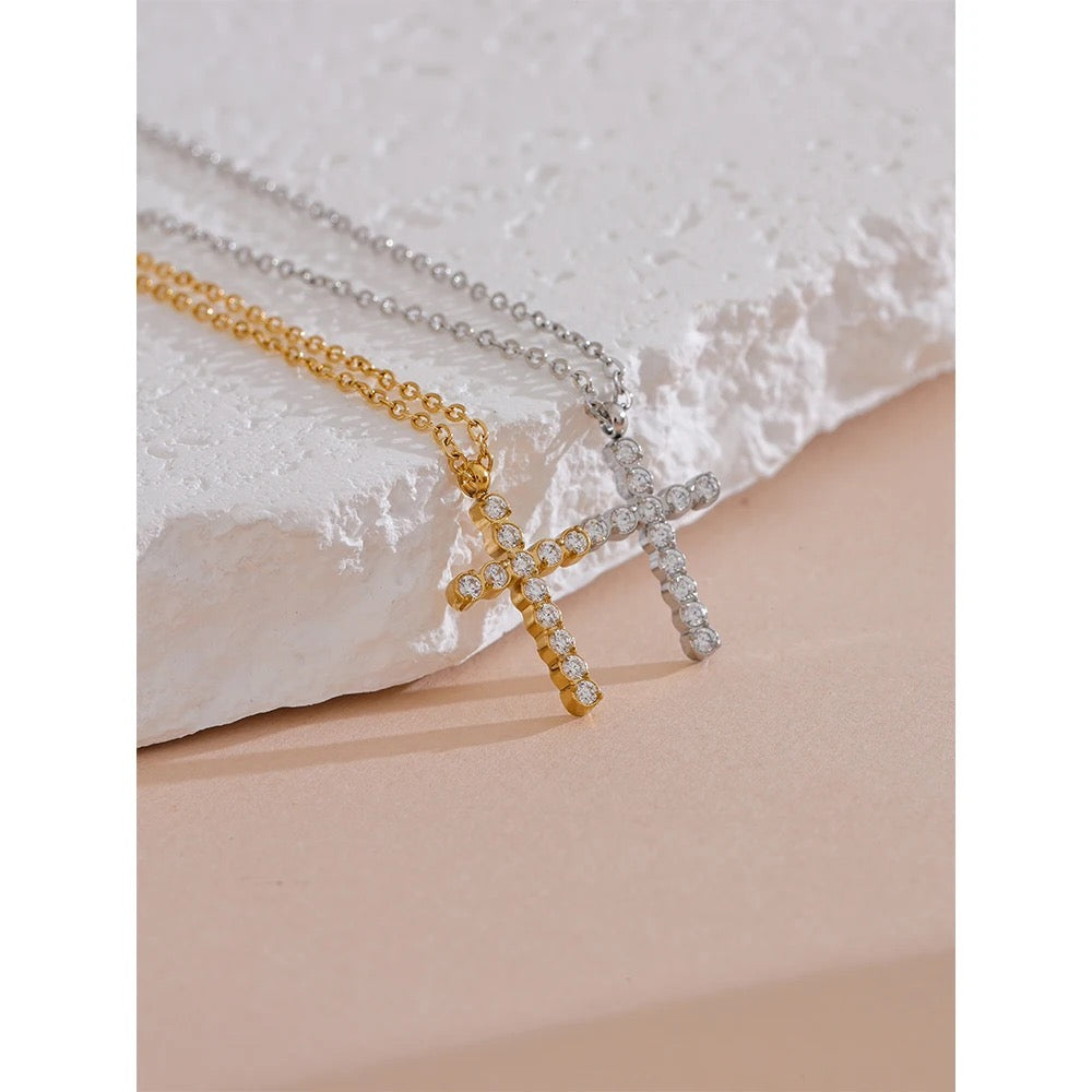 Grace Pave’ Cross Necklace - Alais Branche