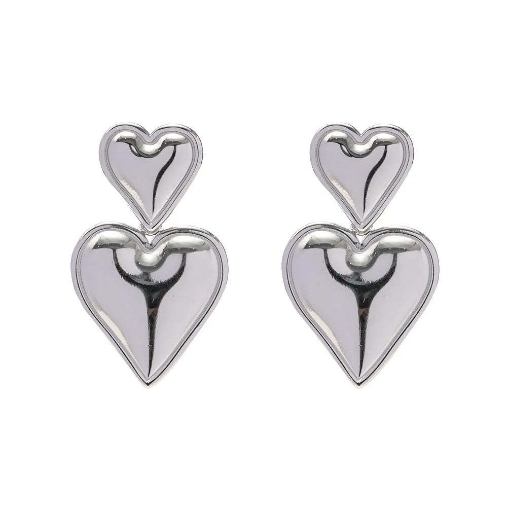 Selene “Silver” Double Heart Drop Earrings - Alais Branche