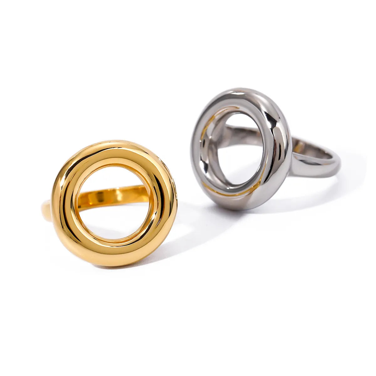 J&D Jewelry Hoop Hollow Ring 18K Gold Plated Stainless Steel Simple Daily Ring Chunky Ring for Woman - Alais Branche