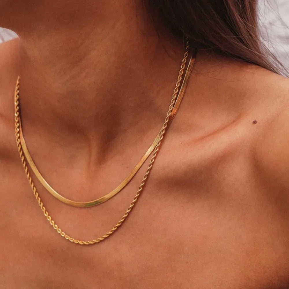 Bella Herring Bone and Rope Chain Stack Necklace - Alais Branche