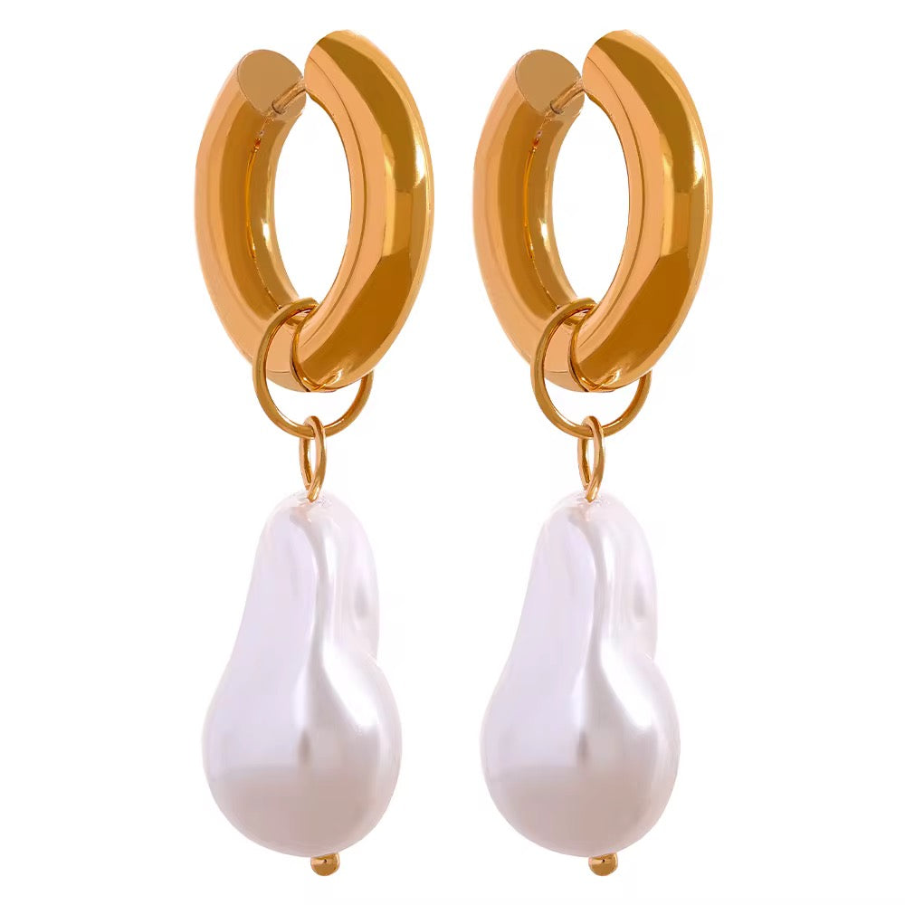 Finley Baroque Pearl Huggie Hoop Drop Earrings - Alais Branche
