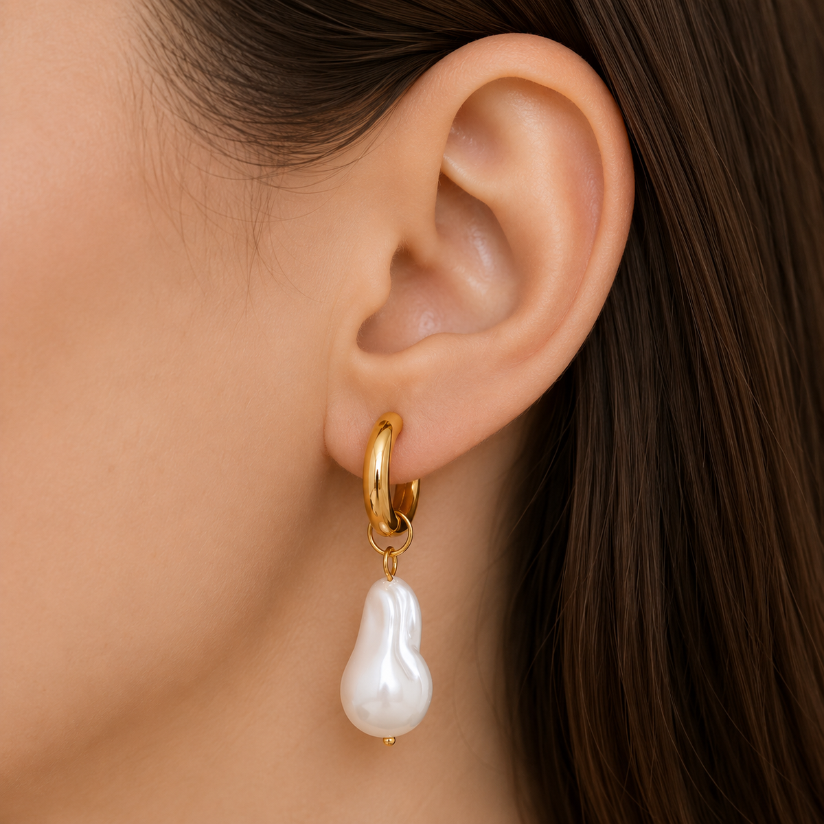 Finley Baroque Pearl Huggie Hoop Drop Earrings - Alais Branche