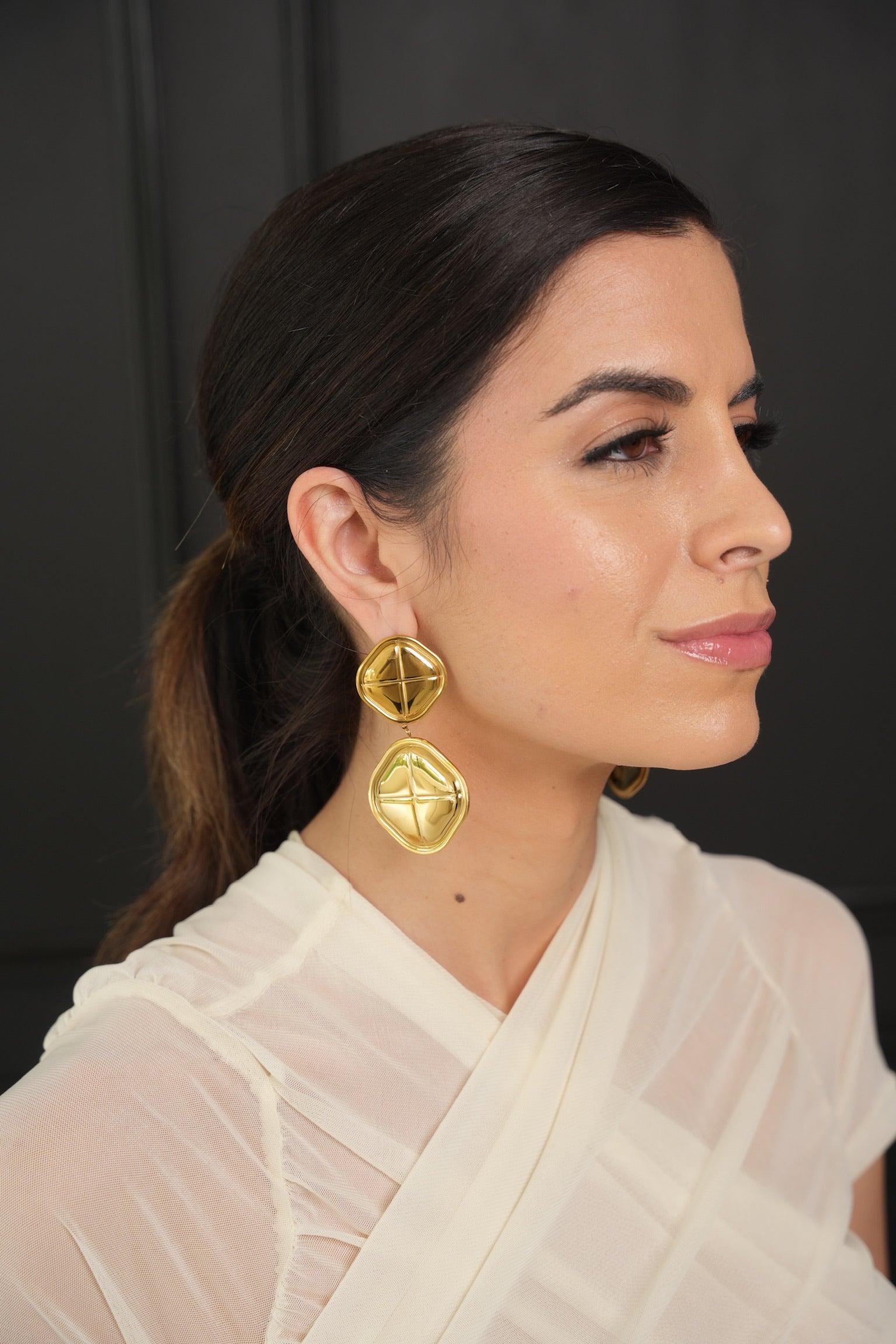 J&D Jewelry Ins Popular 18k Gold Stainless Steel Plated Glossy Baguette Square Chubby Earrings - Alais Branche