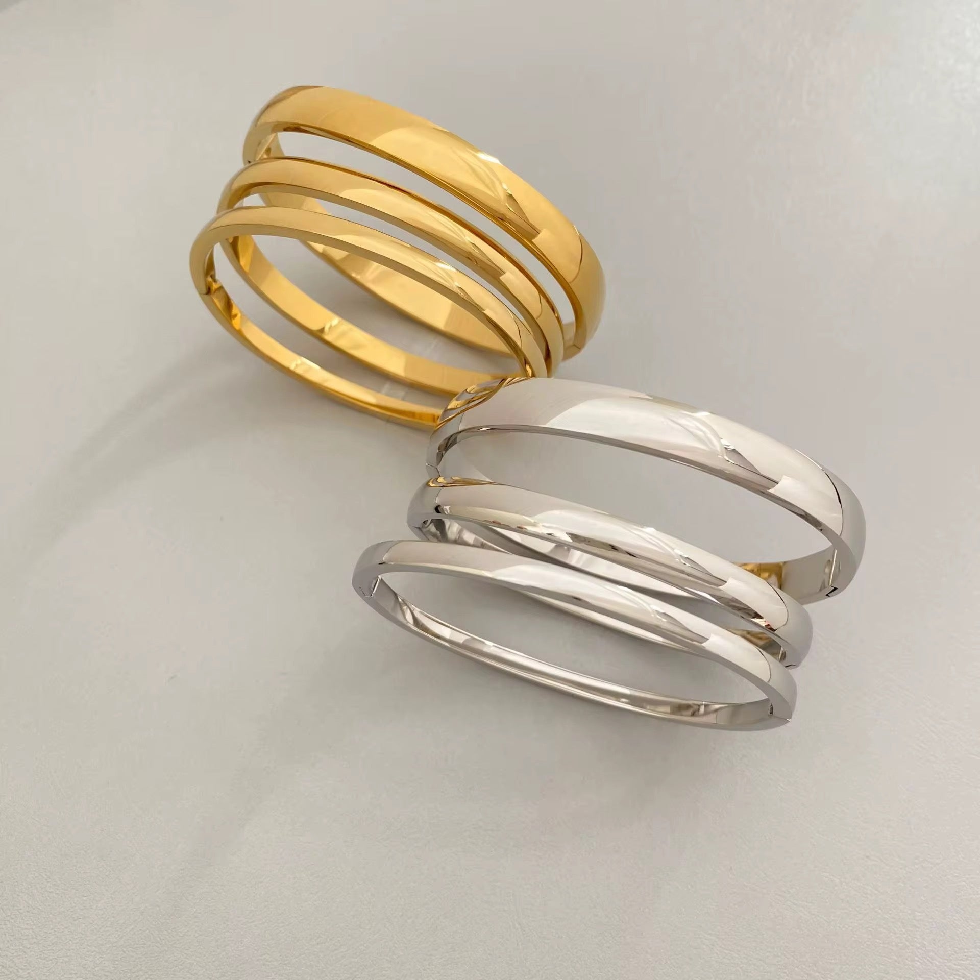 Minimalist Stainless Steel 18K Gold Plated Glamorous High Polished Spherical Surface Fashion Jewelry Bracelets & Bangles - Alais Branche