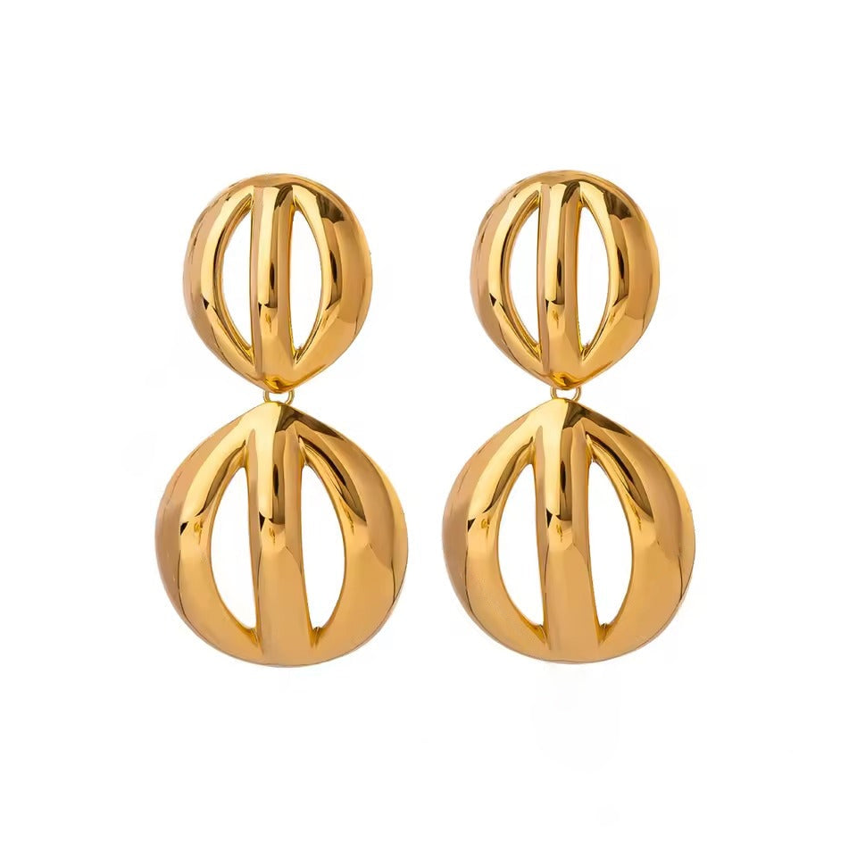 Youthway Round Hollow Glossy Stainless Steel Colorblock Earrings For Women Fashion PVD Waterproof Stylish Jewelry Accessories - Alais Branche