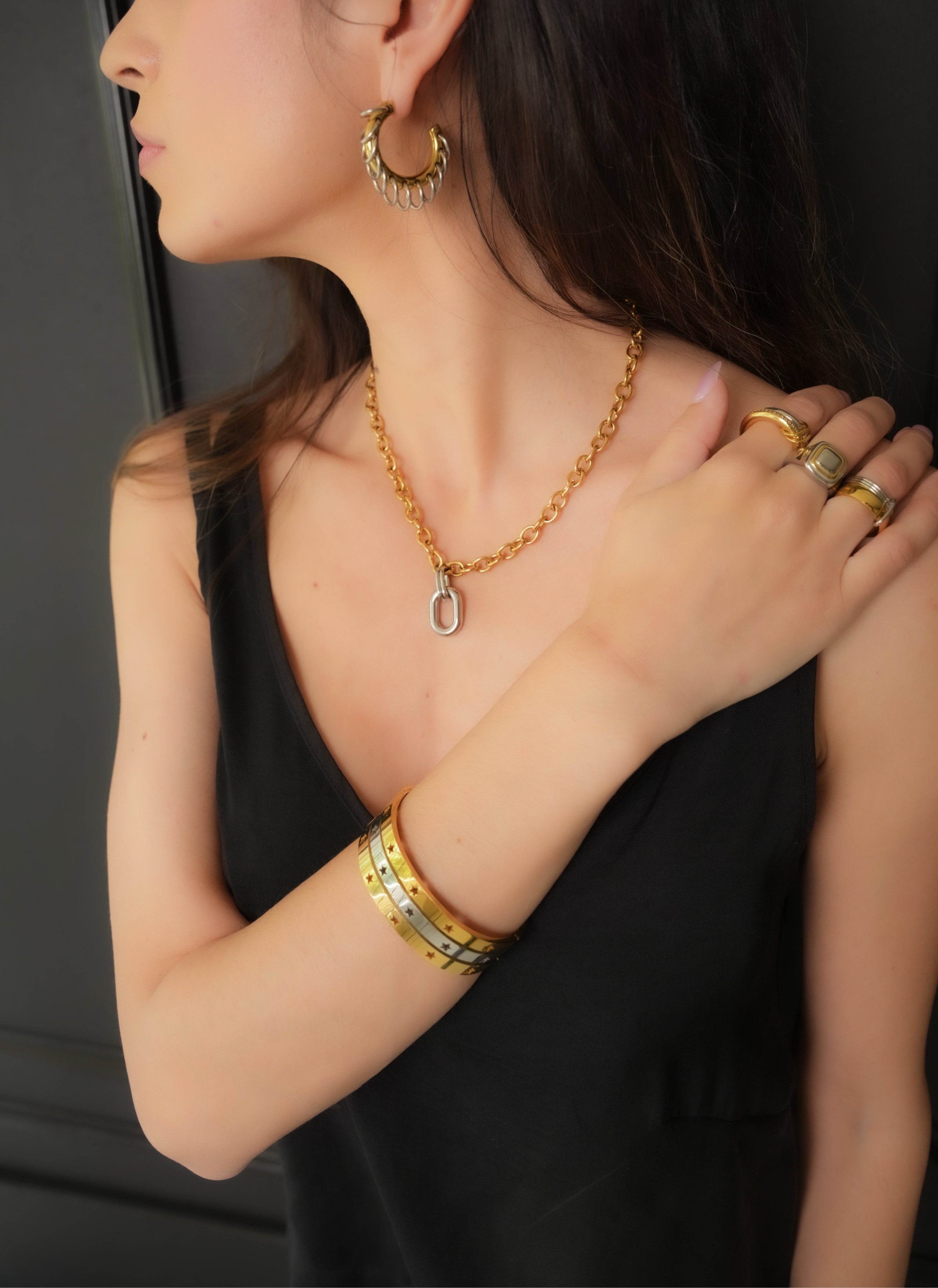 Amara Gold Link Silver Drop Necklace - Alais Branche