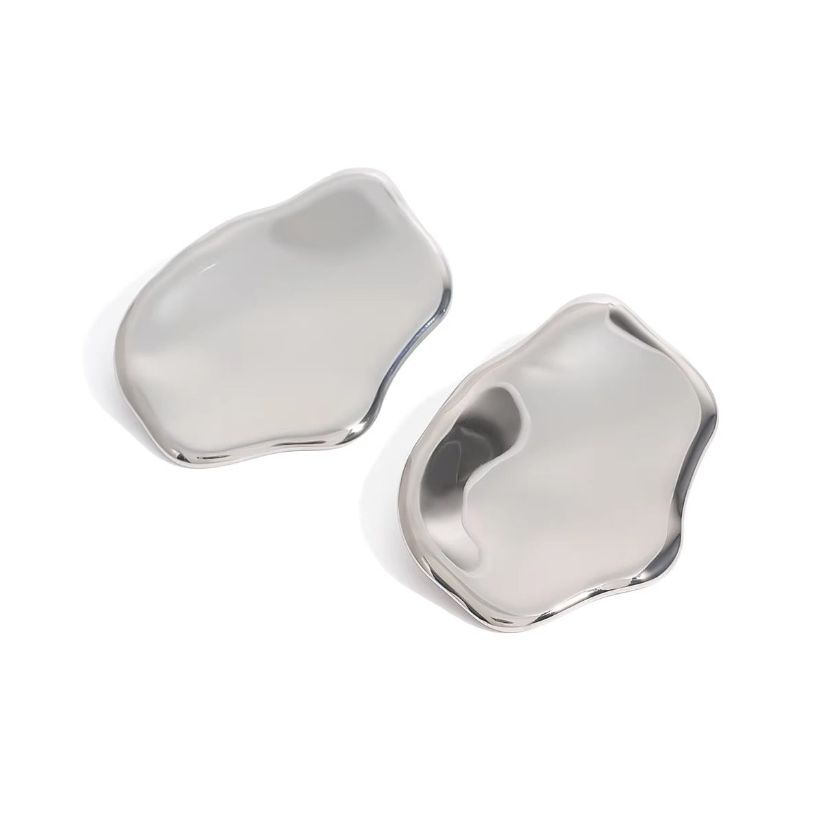 J&D Stainless Steel Modern Minimalist Chic Jewelry Pair Polished Irregular Silver Earrings - Alais Branche