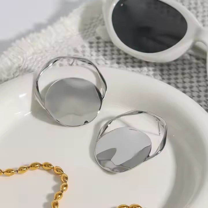 J&D Stainless Steel Oversized Polished Bold Statement Fashion Jewelry Hollow Round Hoop Earrings - Alais Branche