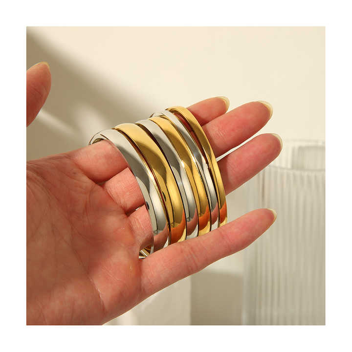 Minimalist Stainless Steel 18K Gold Plated Glamorous High Polished Spherical Surface Fashion Jewelry Bracelets & Bangles - Alais Branche