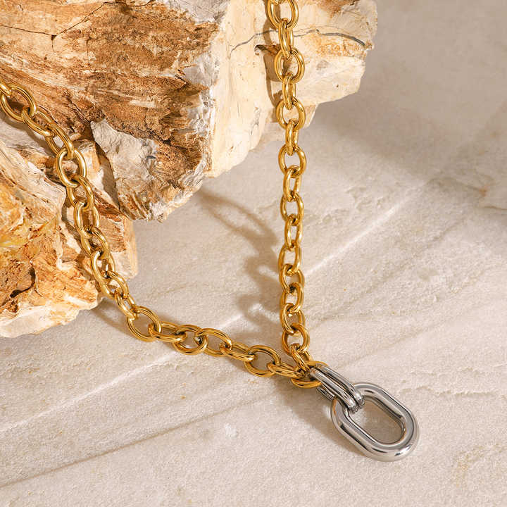 Amara Gold Link Silver Drop Necklace - Alais Branche