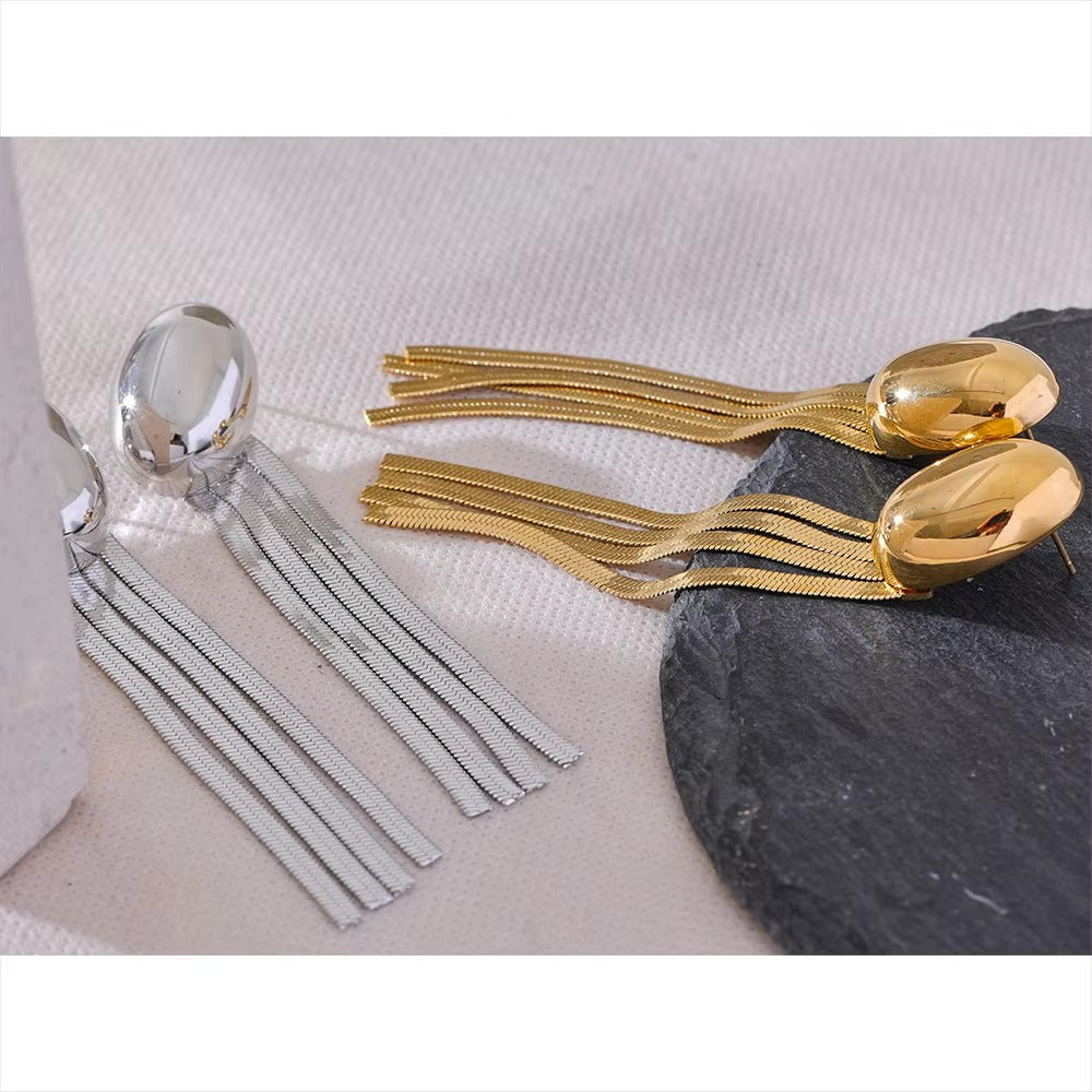 JINYOU 3129 Trendy Oval Tassel Snake Chain Long Hanging Drop Earrings Waterproof Temperament Fashion Ear Jewelry 2025 - Alais Branche